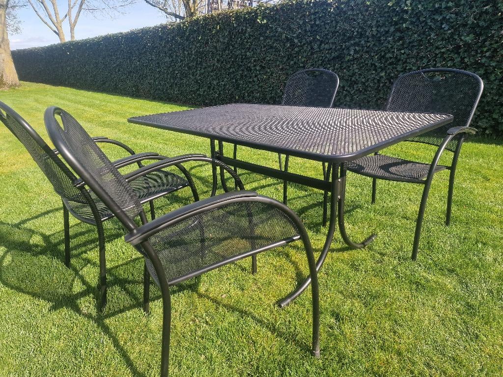 Tuinstel met rechte tafel, Tuin en Terras, Tuinsets en Loungesets, Ophalen, 4 zitplaatsen, Zo goed als nieuw, Tuinset