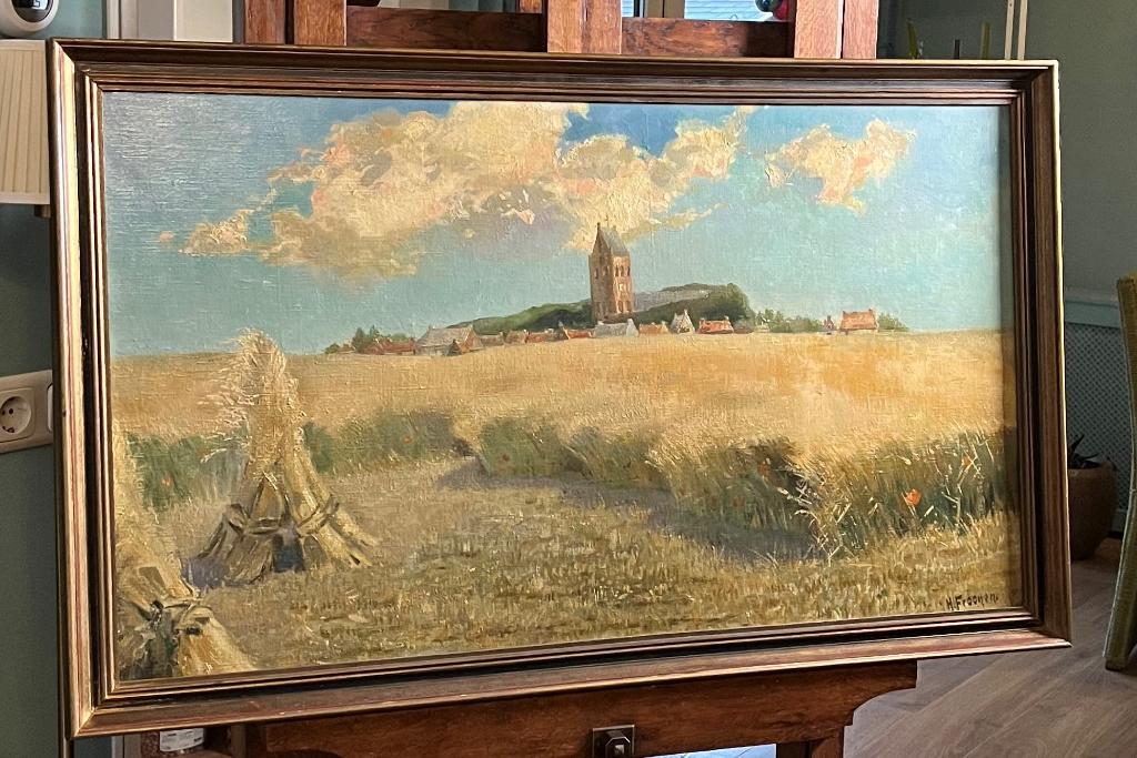 Gezicht op Stiens, Antiek en Kunst, Kunst | Schilderijen | Klassiek, Ophalen of Verzenden