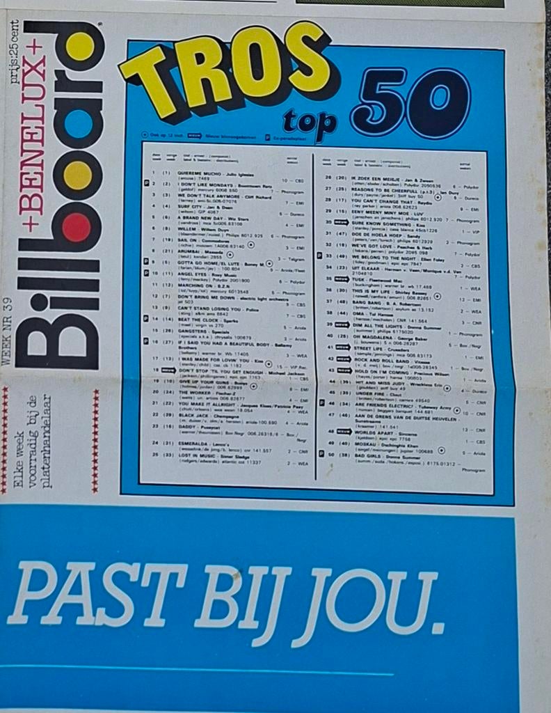 TROS top 50 drukwerk wk 39 1979, Ophalen of Verzenden, Gelezen, Muziek, Film of Tv
