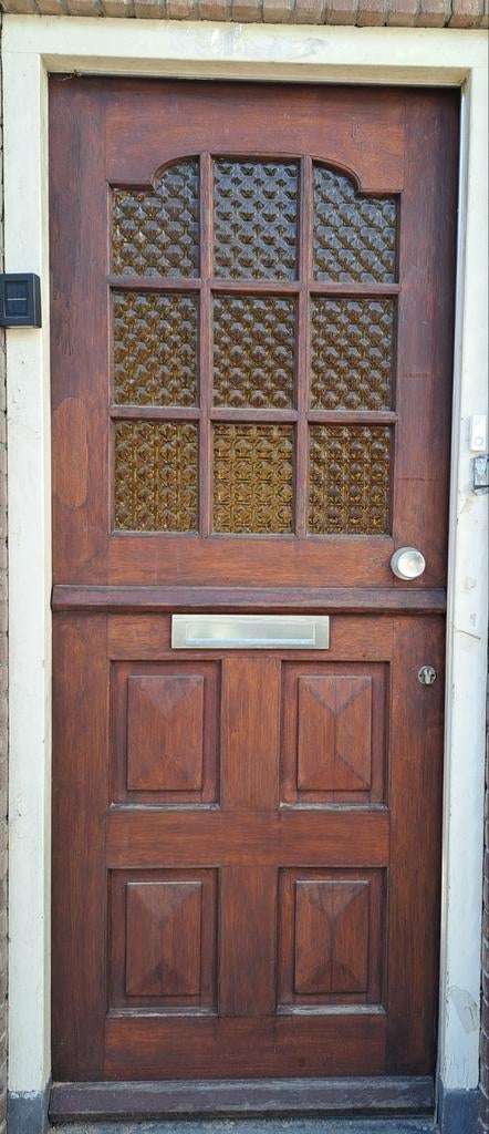 Hardhouten voordeur, Doe-het-zelf en Verbouw, Deuren en Horren, Ophalen, Gebruikt, Buitendeur, 200 tot 215 cm