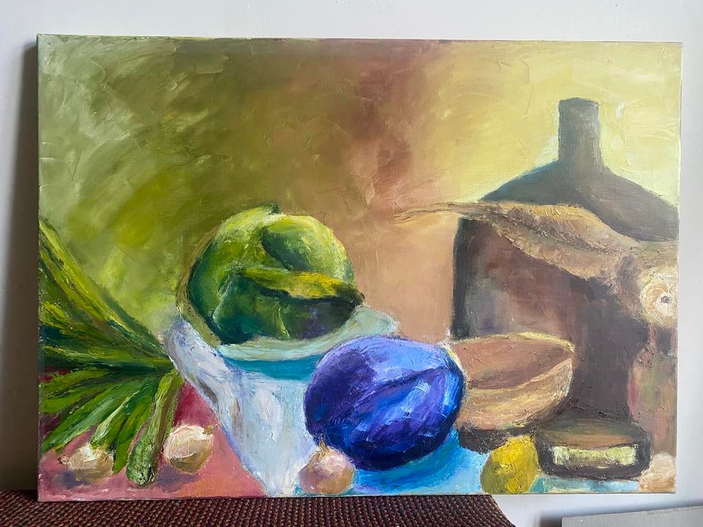 Stilleven met kool en uil, Antiek en Kunst, Kunst | Schilderijen | Modern, Ophalen of Verzenden