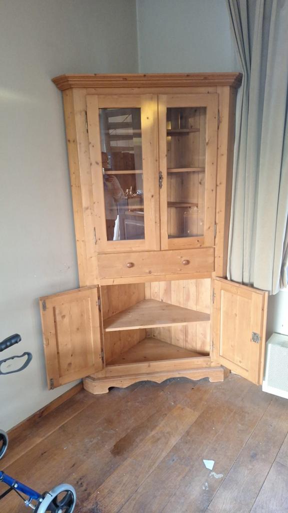 Vitrine-hoek kast, Ophalen, Eikenhout, 50 tot 100 cm, Zo goed als nieuw