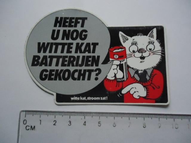 sticker oud WITTE KAT strip dealer winkel retro vintage 2 zi, Verzenden, Zo goed als nieuw, Bedrijf of Vereniging