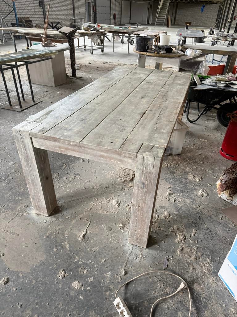 Massief Eiken White Wash Binnen/Buiten Tafel 100x225cm, Huis en Inrichting, Tafels | Eettafels, Nieuw, 100 tot 150 cm, 200 cm of meer