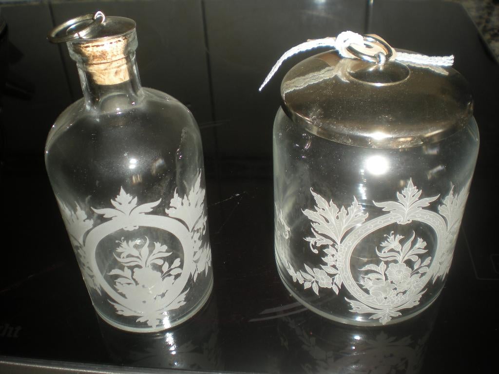 te koop mooie glazen kaptafel set met decoraties op het glas, Ophalen of Verzenden