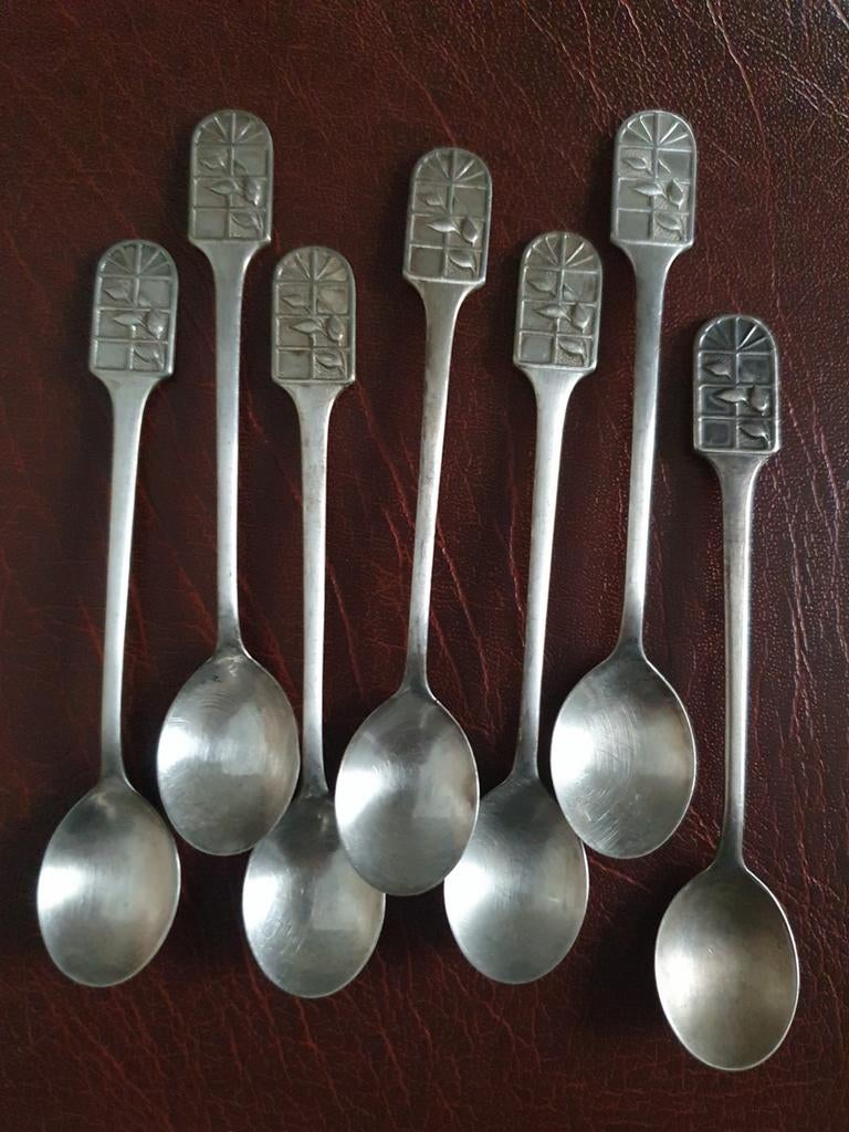 Set van 7 Vintage oude theelepeltjes van Douwe Egberts, Antiek en Kunst, Antiek | Bestek, Ophalen of Verzenden