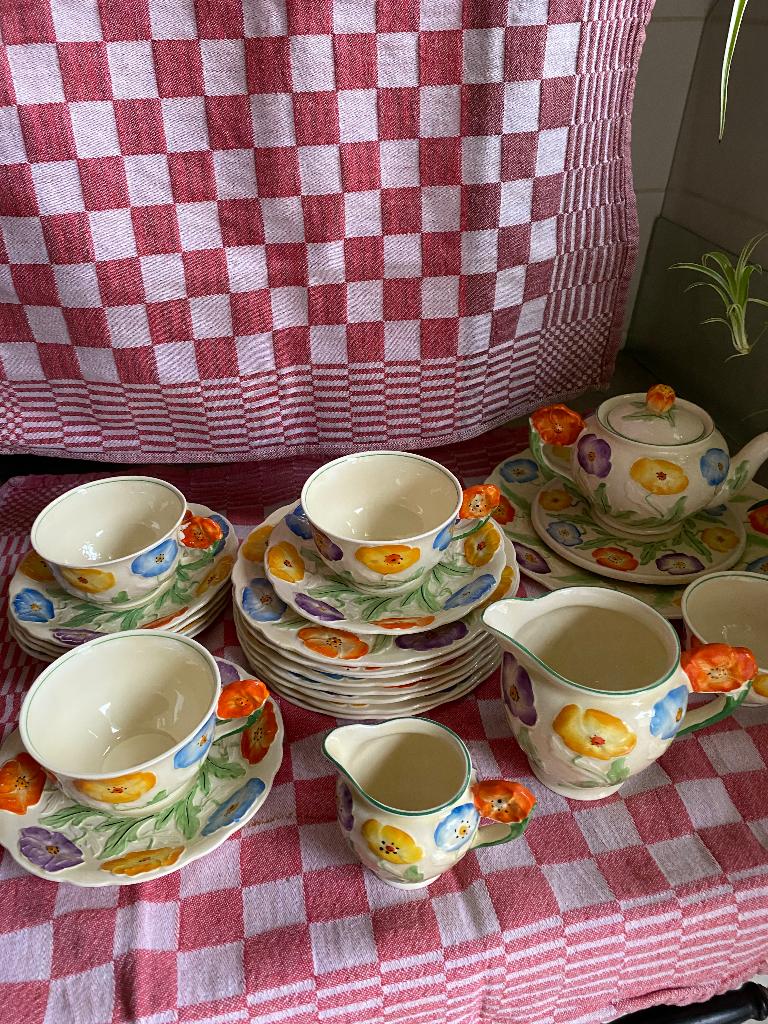 Zeldzaam artdeco ontbijtservies Grindley Poppies, Antiek en Kunst, Antiek | Porselein, Ophalen