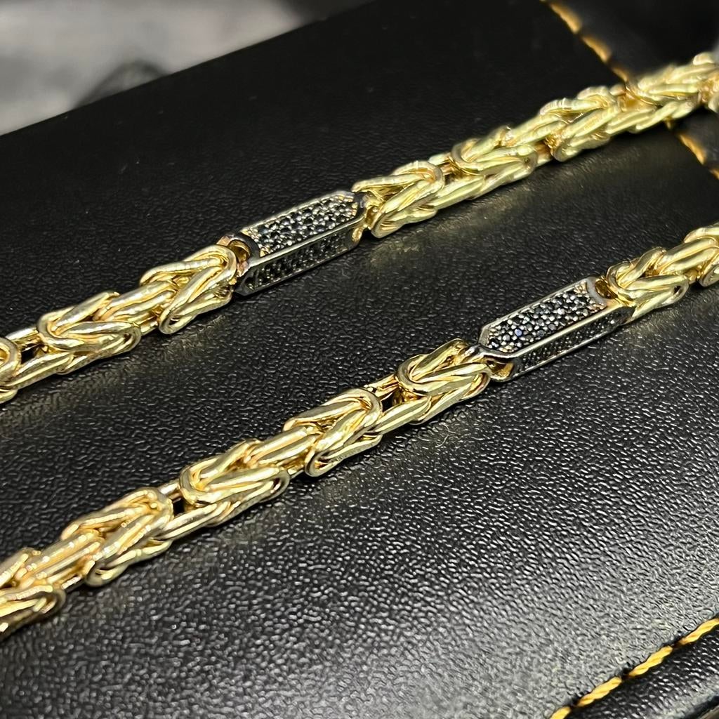 14 karaat gouden koningsketting zwarte onyx steen ketting, Ophalen of Verzenden, Zo goed als nieuw, Zwart, Goud