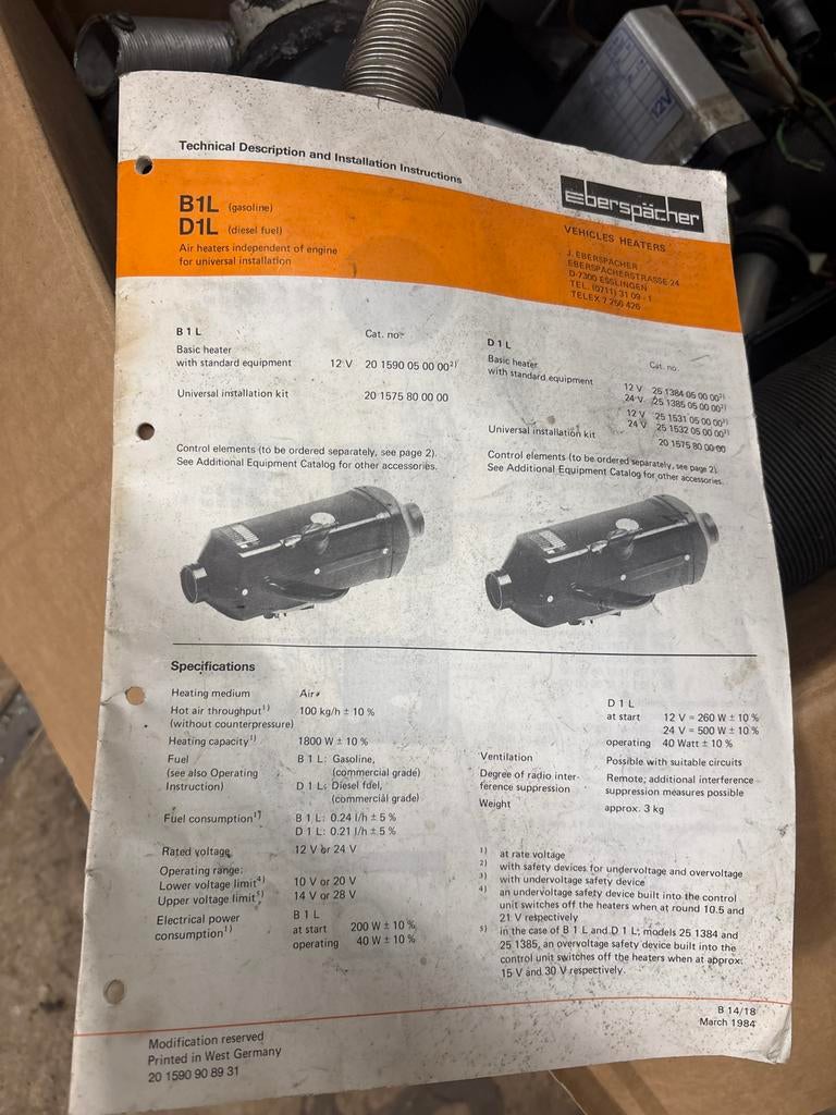 Gratis Eberspacher d1l standkachel 2x, Ophalen