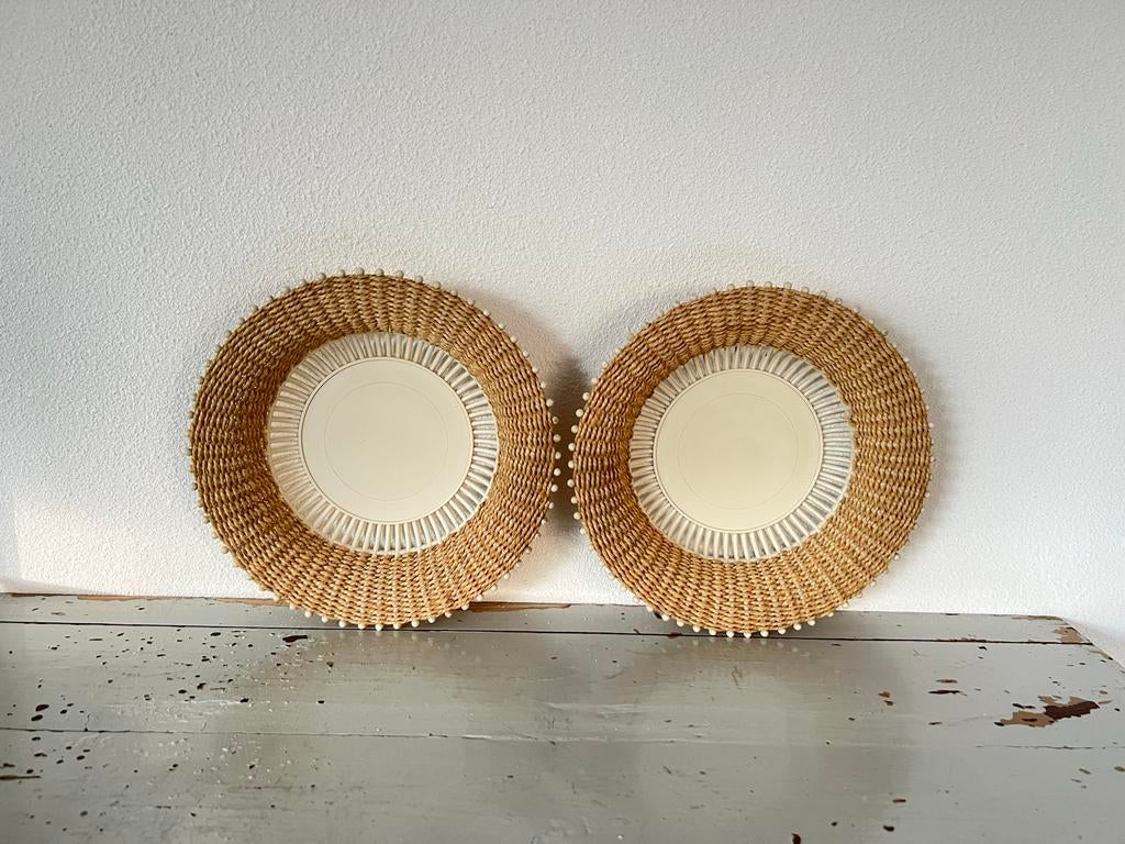Vintage onderborden van riet/kunststof schaal wanddecoratie, Ophalen of Verzenden, Gebruikt, Rond