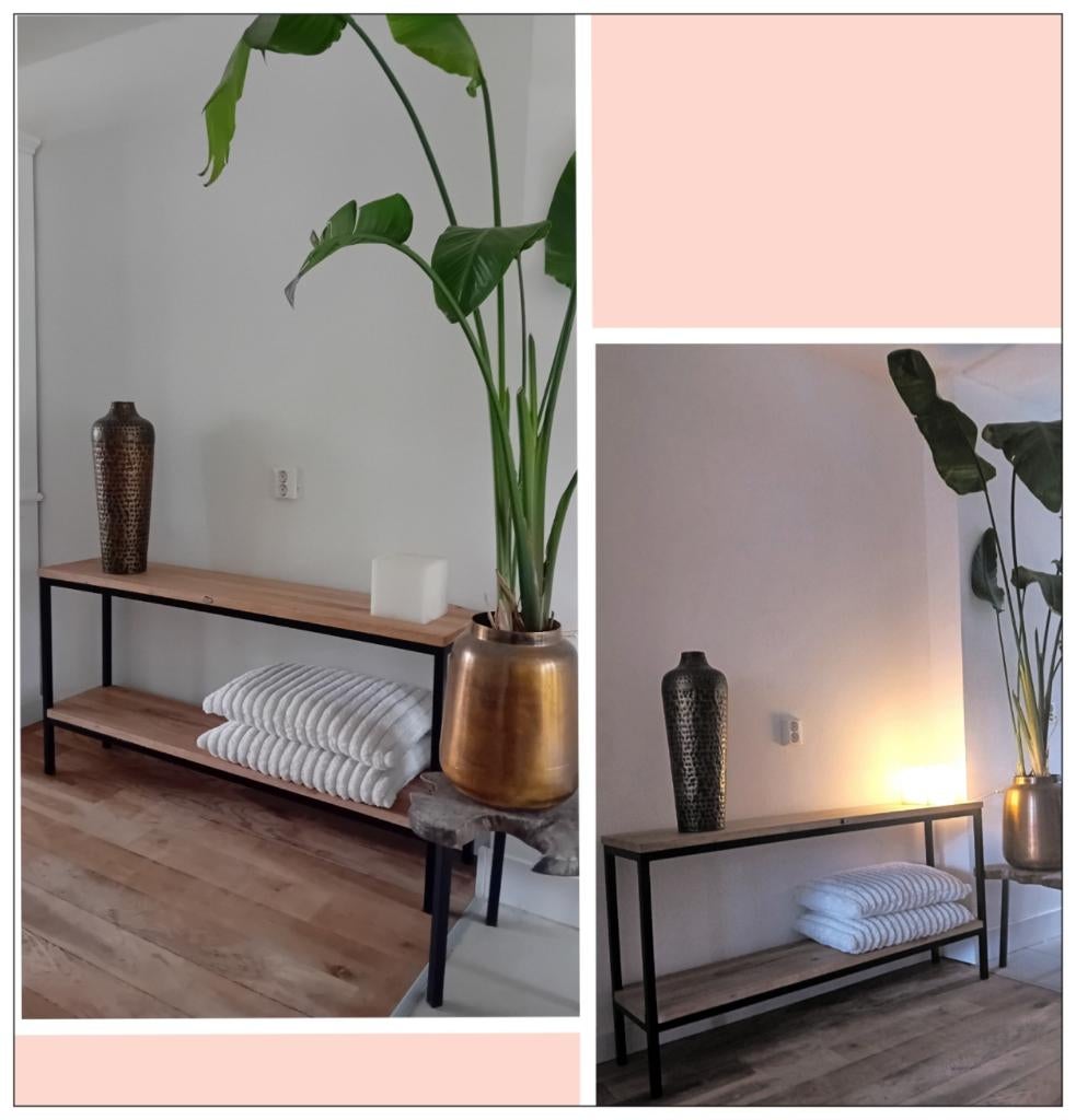 Sidetable eiken, sura, boomstam, steigerhout NIEUW op maat., Huis en Inrichting, Tafels | Sidetables, Nieuw, 25 tot 50 cm, 150 tot 200 cm