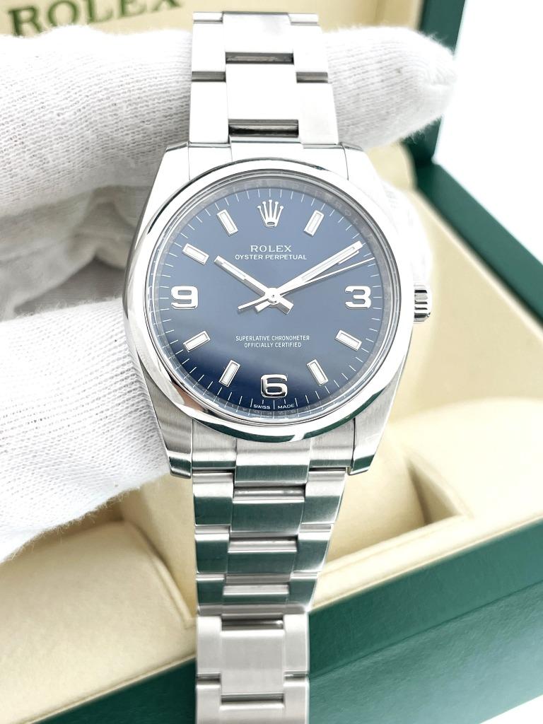 Rolex Oyster Perpetual 114200 Staal Blue Baton Arabic Dial, Staal, Zwitserland, Zwitserland, Rolex