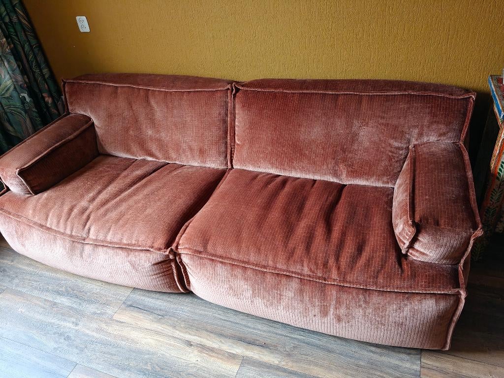 Lounge bank oosterse stijl terracotta/oranje velvet stof, Ophalen, Gebruikt, Tweepersoons, 75 tot 100 cm