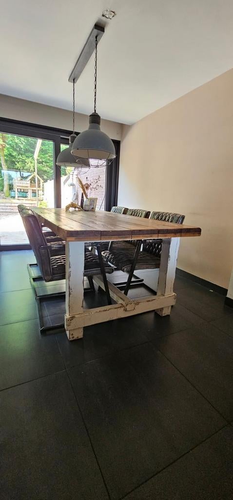 Robuuste Eettafel 220x100 + Stoelen - Oldenzaal, Ophalen, 100 tot 150 cm, 200 cm of meer, Vijf personen of meer