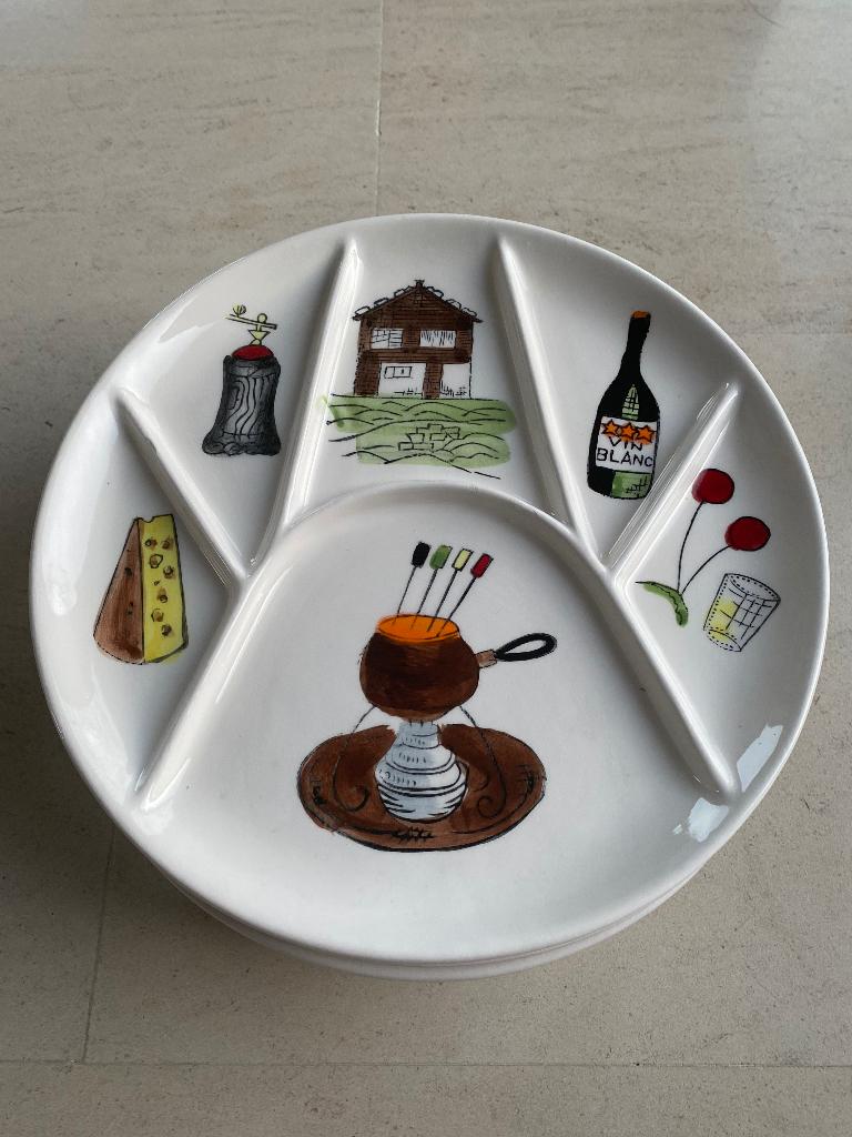 6 Vintage fondueborden, Ophalen, Overige typen, Zo goed als nieuw, Overige stijlen