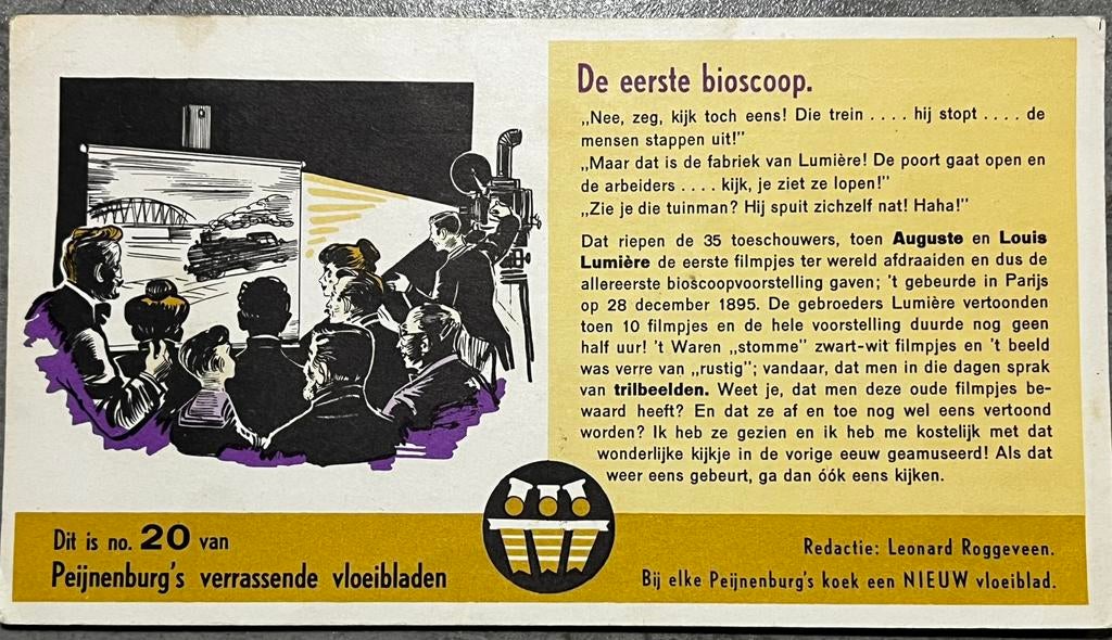 vloeiblad koek Peijnenburg Geldrop bioscoop gebr. Lumière, Ophalen of Verzenden, Gebruikt, Overige typen