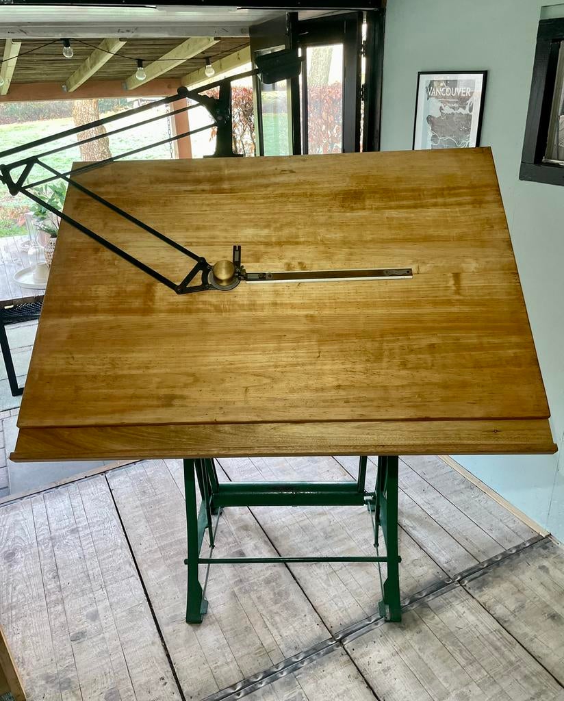 Vintage tekentafel jaren ’50 – Franz Kuhlmann gerestaureerd, Ophalen, Gebruikt, 150 tot 170 cm, Verlichting