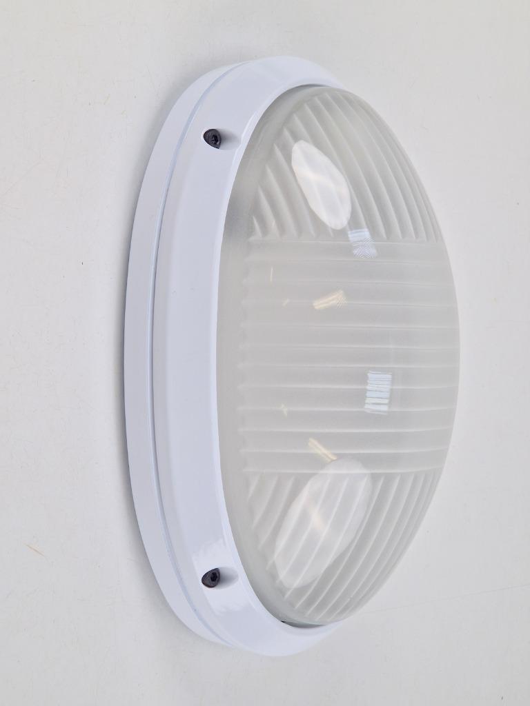 Vintage simes buitenlamp wandlamp metaal glas ’80 italy wit, Tuin en Terras, Buitenverlichting, Nieuw, Wandlamp, Aluminium, 50 tot 250 watt