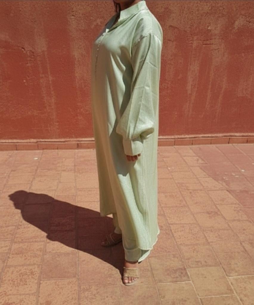 Pistache Groene Abaya Dubai UAE 54/56 Nieuw!, Maat 38/40 (M), Nieuw, Ophalen of Verzenden, Geen merk