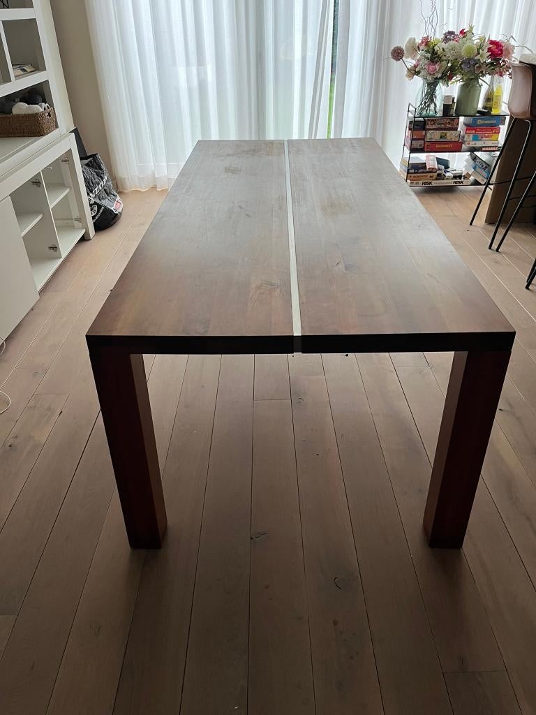 massieve kersenhouten eettafel met rvs strip 220x100, Ophalen, Gebruikt, 100 tot 150 cm, 200 cm of meer