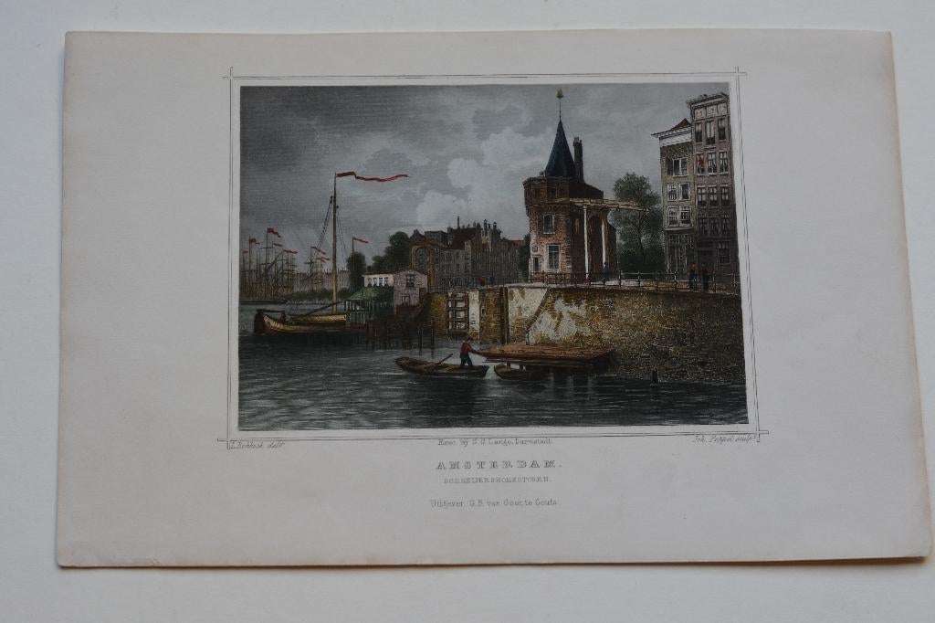 AMSTERDAM SCHREIJERSTOREN TERWEN 1858 STAALGRAVURE G20, Antiek en Kunst, Kunst | Etsen en Gravures, Verzenden