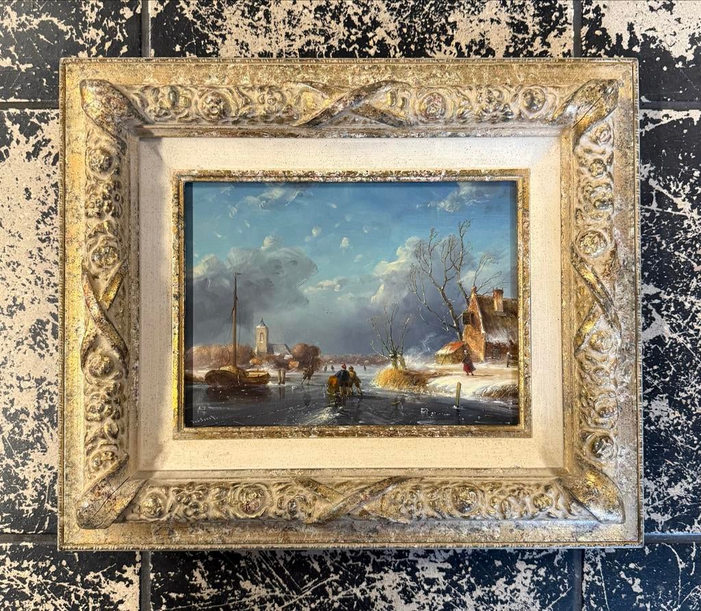 Wouter van Soest 1957 Winters ijsvermaak olieverf op paneel, Antiek en Kunst, Kunst | Schilderijen | Klassiek, Ophalen of Verzenden