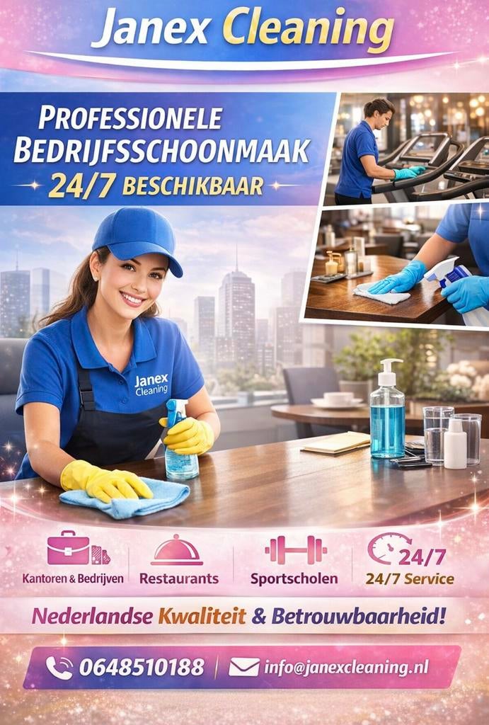 Betrouwbare Bedrijfsschoonmaak – Janex Cleaning, Diensten en Vakmensen, Schoonmakers en Glazenwassers