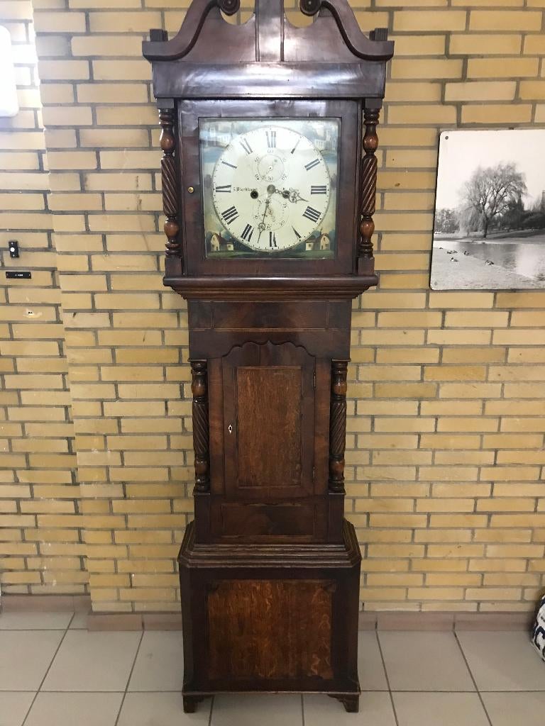 18 eeuw   engels mahonie eiken of noten staand horloge, Antiek en Kunst, Ophalen