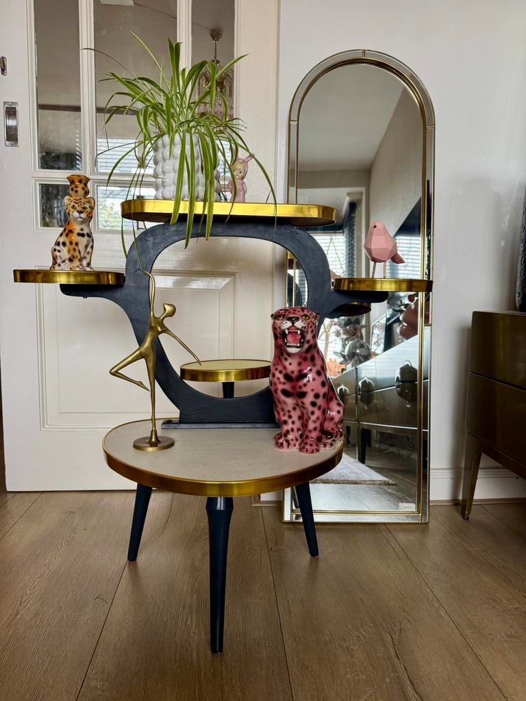 Plantentafel sixties tafel gouden rand bies jaren 60 bijzet, Ophalen