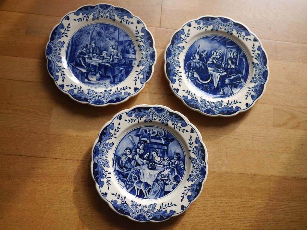 Delfts blauw, plateel, regina 3 borden, 1950, Ophalen of Verzenden