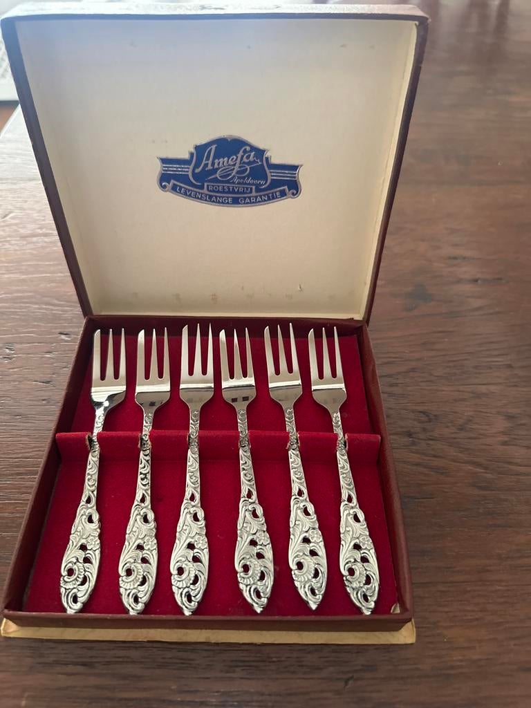 Vintage Amefa Gebaksvorkjes Set, Antiek en Kunst, Ophalen