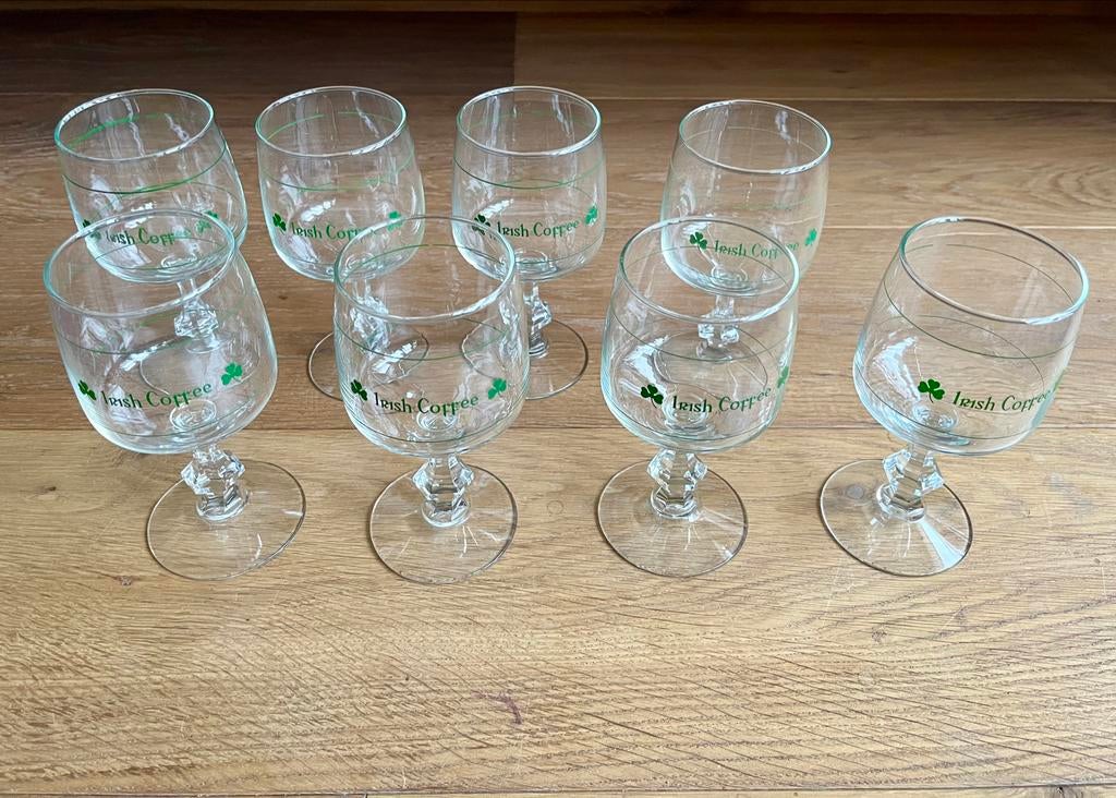 Set van 8 Durobor Irish Coffee Glazen met Shamrock, Ophalen of Verzenden, Zo goed als nieuw, Overige typen