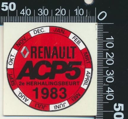 Sticker: Renault - ACP5 2e Herhalingsbeurt - 1983 (1), Verzenden, Zo goed als nieuw, Auto of Motor