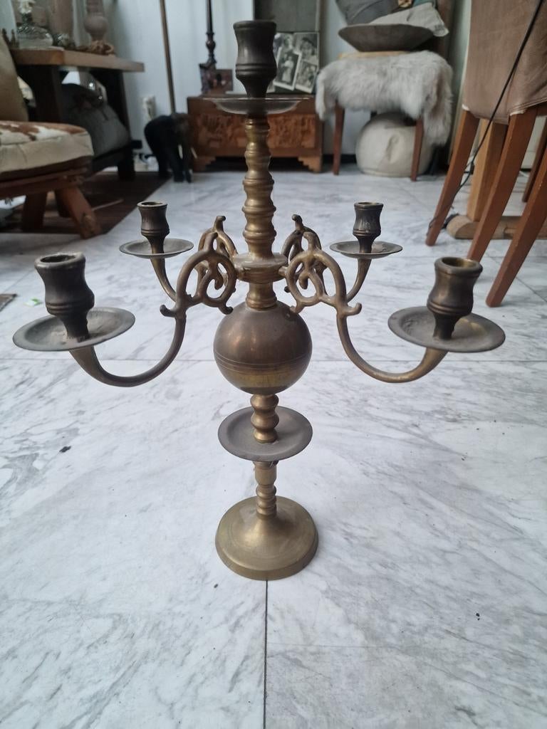 Vintage koperen kandelaber, Ophalen of Verzenden, Koper of Brons