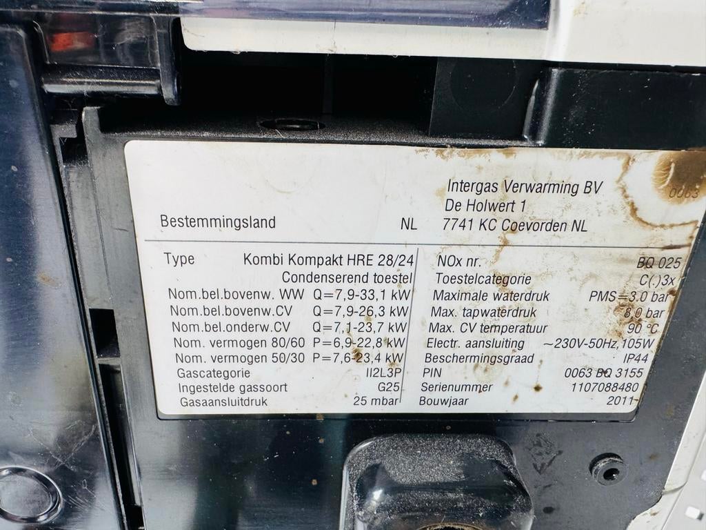 Gebruikte Intergas Kompakt HRE 28/24 CV-ketel, Ophalen, 30 tot 80 cm, Gebruikt, Hoog rendement (Hr)