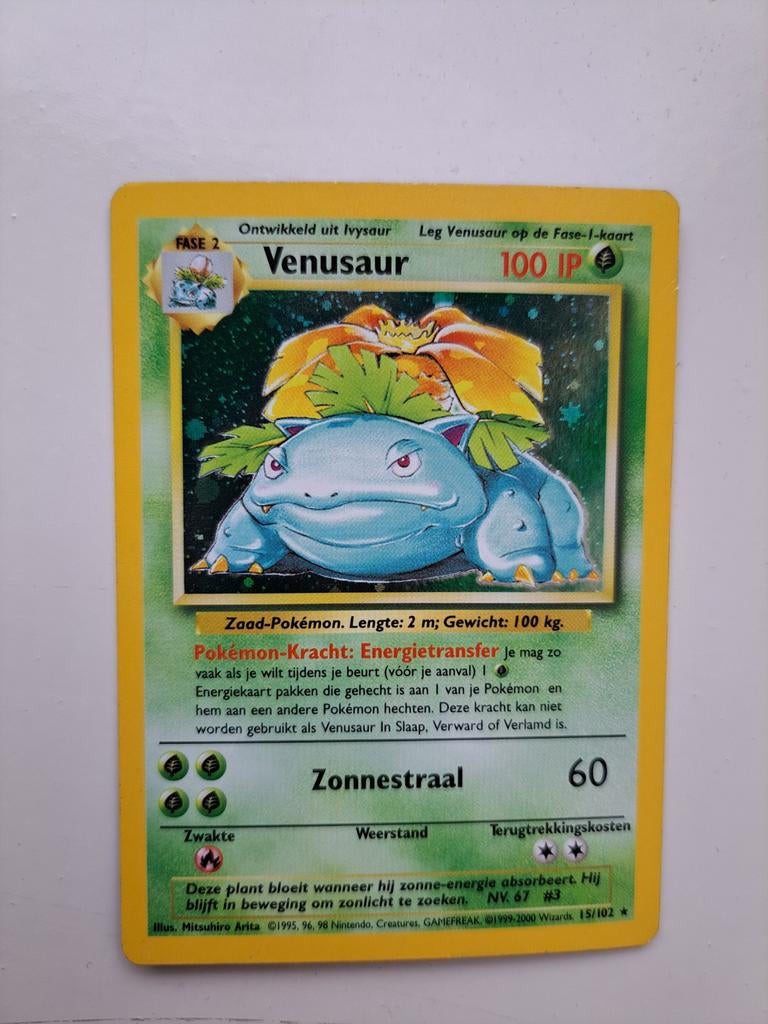 Venusaur Holo NL 15/102 - Base Set Pokémon Kaart, Ophalen of Verzenden, Gebruikt, Losse kaart, Foil