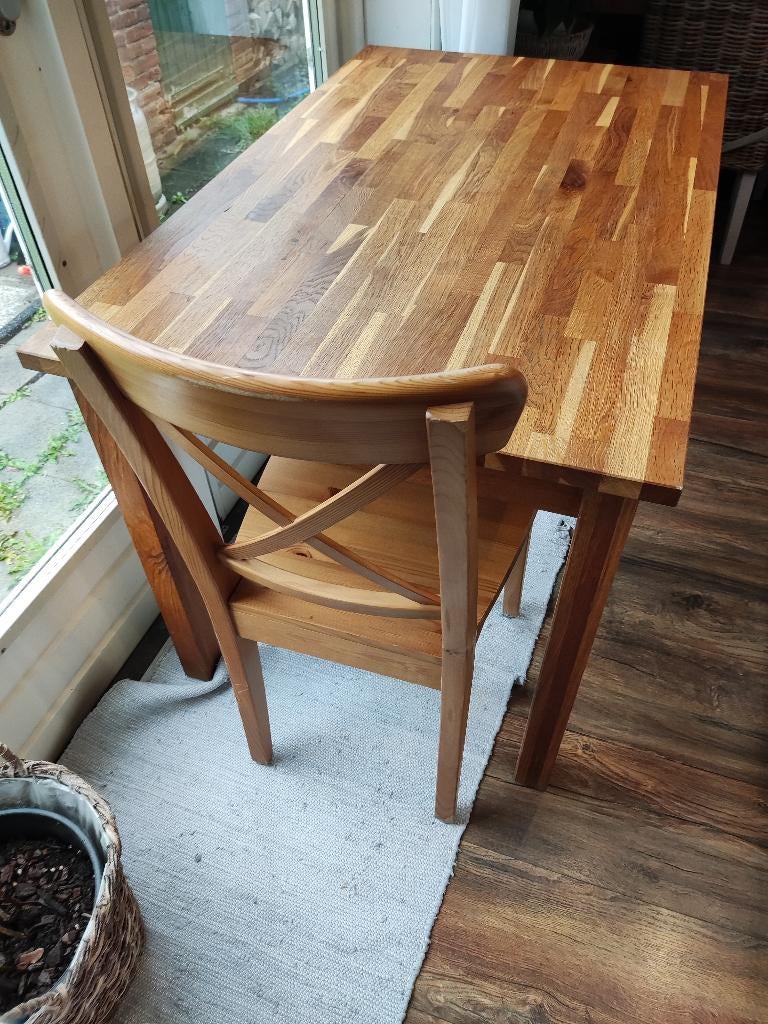 Mooie keukentafel rustiek eiken 75x120cm met 4 stoelen, Huis en Inrichting, Stoelen, Ophalen, Gebruikt, Overige kleuren, Vier