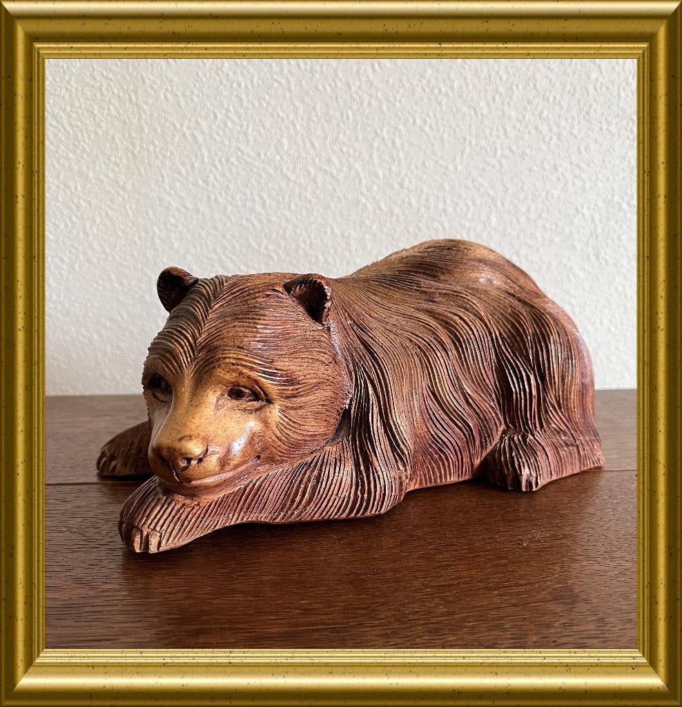 Oud houtsnijwerk : grote beer, Houtsnijwerk, Ophalen of Verzenden, 20 - 50 cm, Hout