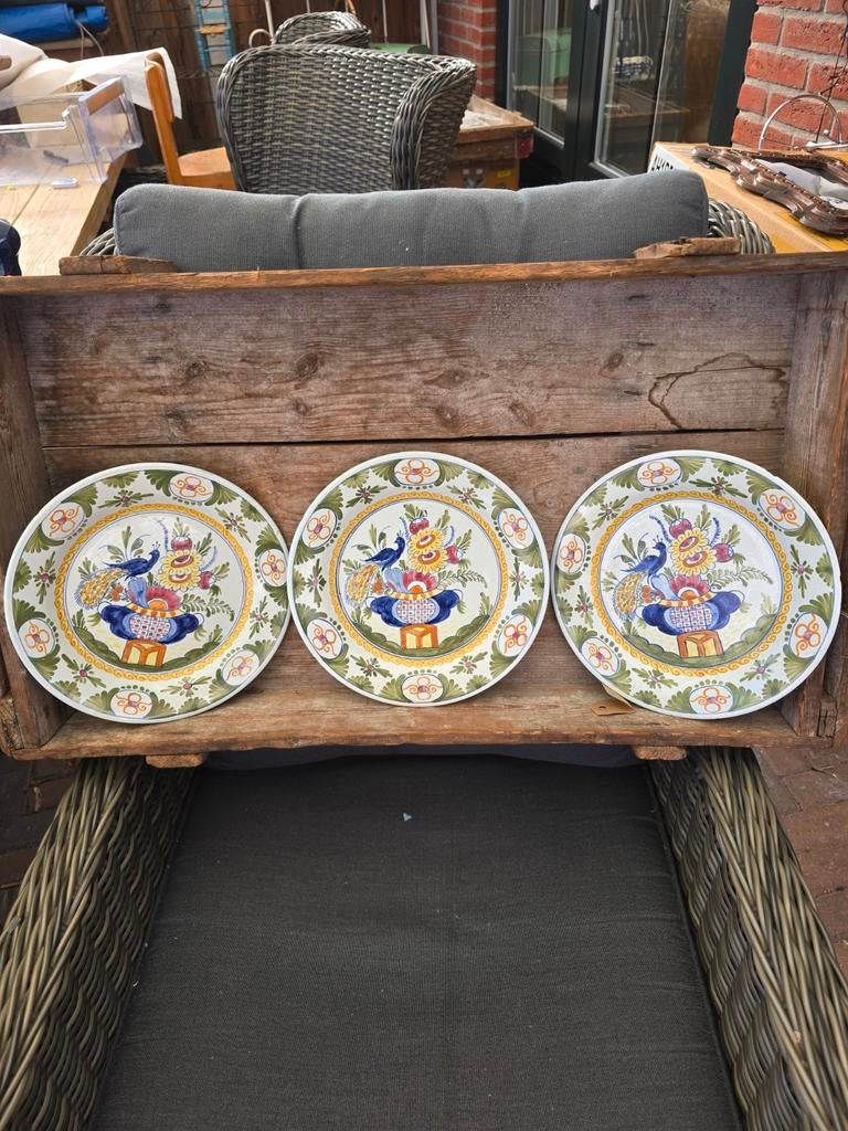 porceleyne fles polychroom borden Delfts, Antiek en Kunst, Ophalen of Verzenden