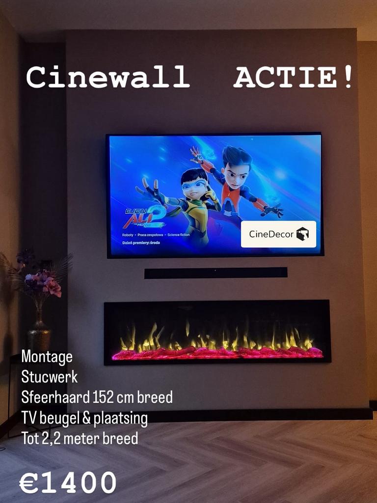 Cinewall op maat inclusief sfeerhaard 152cm ACTIE!!, Ophalen of Verzenden, Nieuw