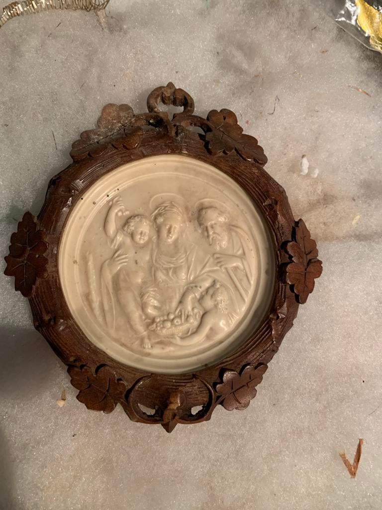 Antiek Religieus Kader met Voorstelling Heilige Familie, Ophalen of Verzenden