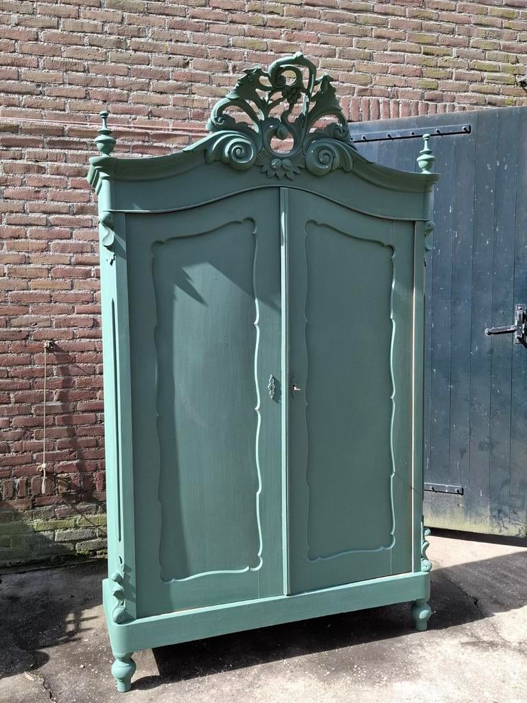 Oud antieke eiken biedermeier linnenkast kast kuifkast groen, Antiek en Kunst, Antiek | Meubels | Kasten, Ophalen of Verzenden