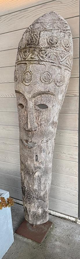 houten totem met afbeelding hoofd, Tuin en Terras, Tuinbeelden, Ophalen, Gebruikt, Hout, Boeddhabeeld