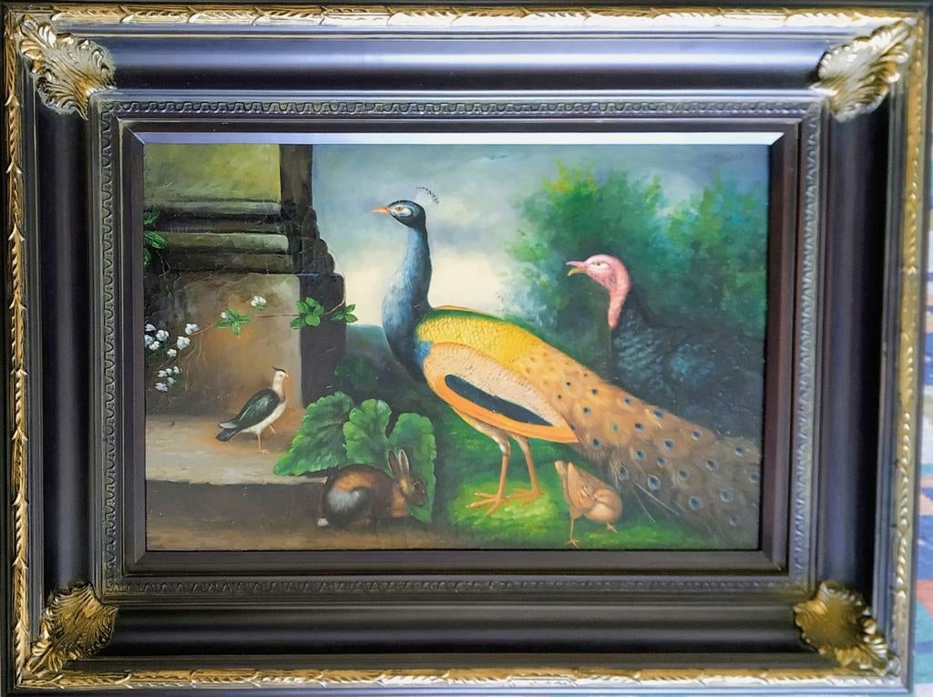 Mooi schilderij, pauw en 2 vogels en konijn, Ophalen