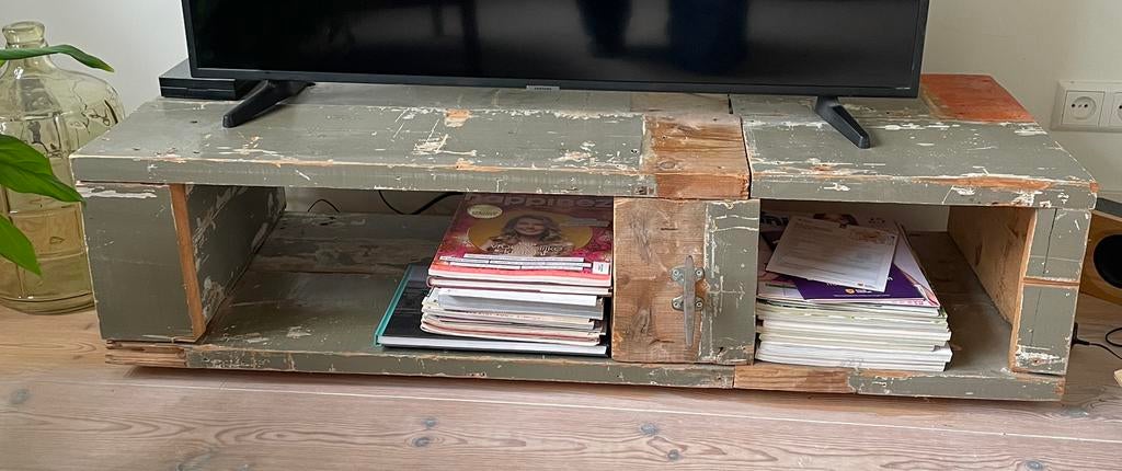 Sloophouten tv meubel, Ophalen, Zo goed als nieuw, 25 tot 50 cm, Minder dan 100 cm