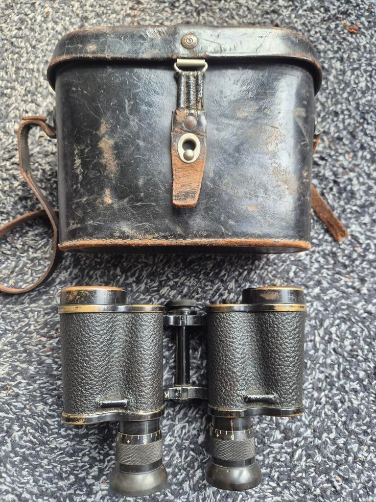 Vintage Carl Zeiss Jena Marineglas 6X Verrekijker WOII, Gebruikt, Minder dan 8x, Met hoes of tas, Porro (met knik)