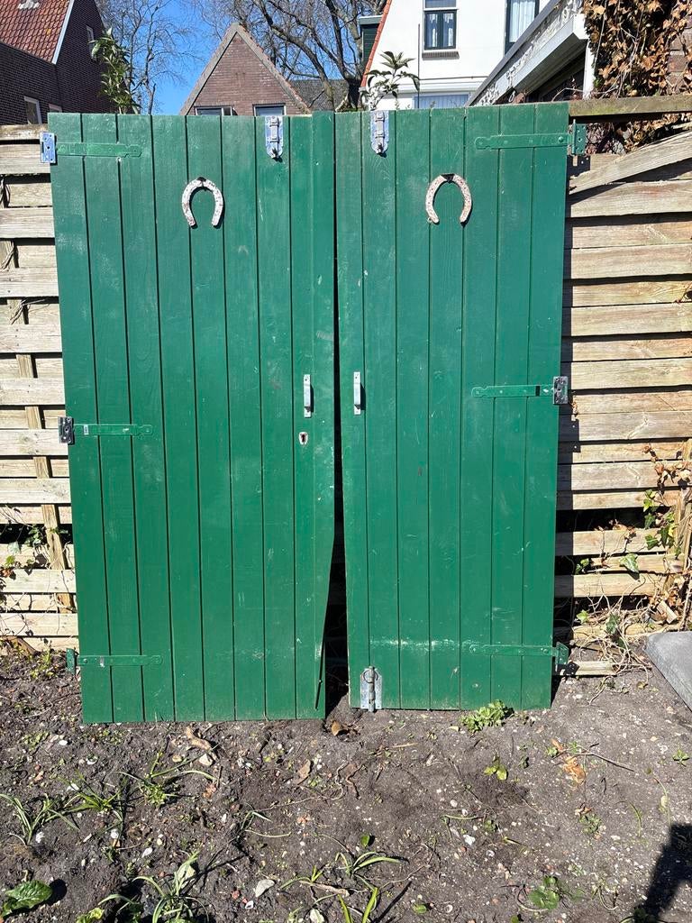 Groene houten tuinpoort met hoefijzer decoratie, Tuin en Terras, Ophalen, Met poort, Gebruikt, Tuinhek
