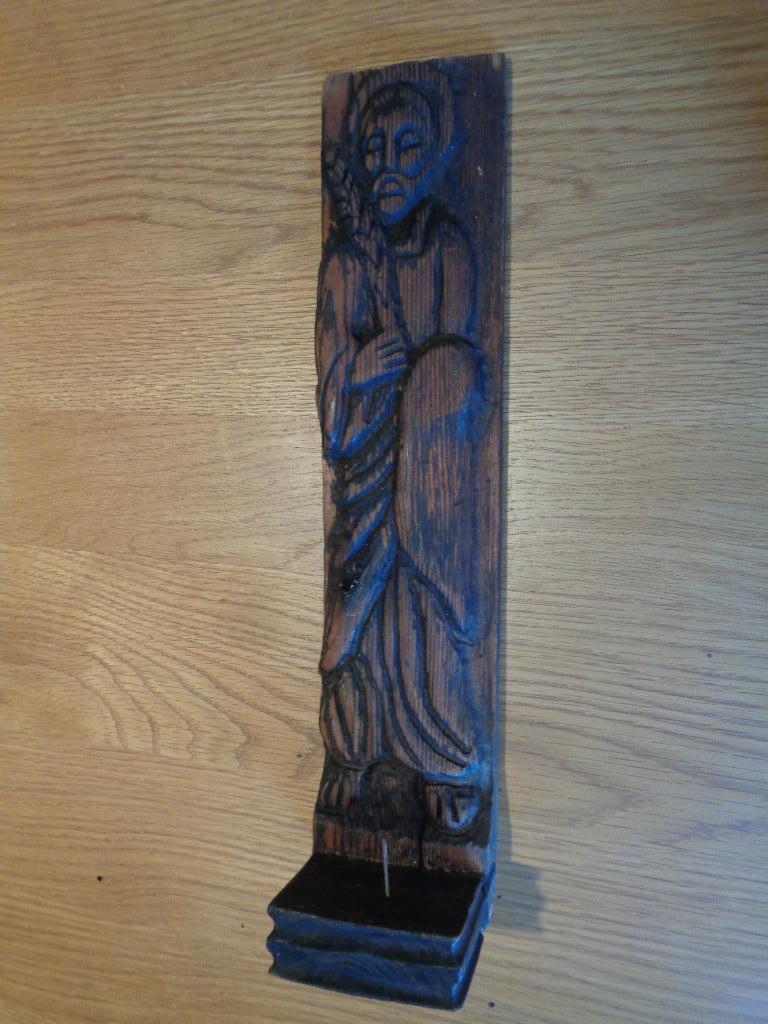 39 cm houten muur kandelaar gesnede, Antiek en Kunst, Ophalen of Verzenden