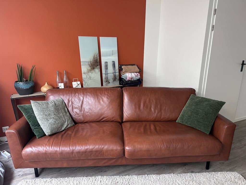 Lederland Cognac Leren Bank - 3,5-zits, 5 jaar oud, Huis en Inrichting, Banken | Bankstellen, Gebruikt, Rechte bank, Driepersoons