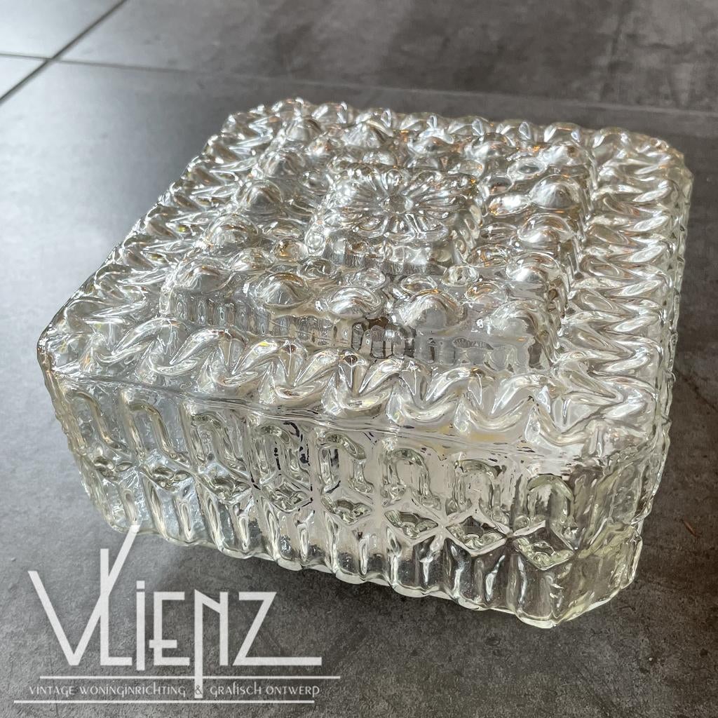 Vintage, retro glazen plafonnière, plafondlamp vierkant, Ophalen of Verzenden, Huis en Inrichting